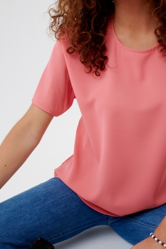 womens pink round neck short sleeve top